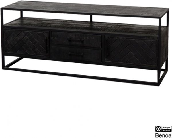 Zwart-hout meubels - jax-tv-cabinet-with-drawers-black-150-200